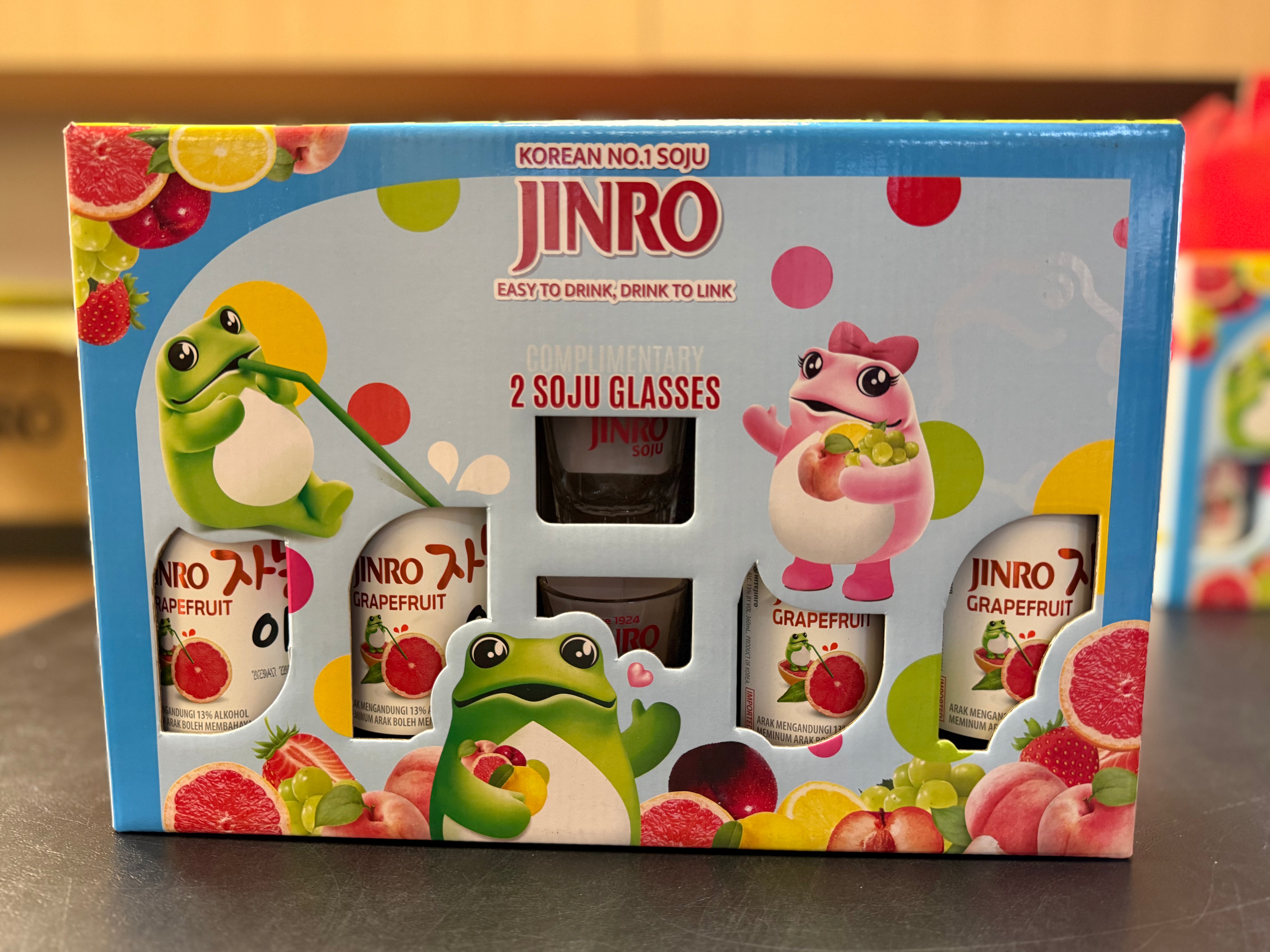 Jinro Grapefruit Gift Pack 2026 (4 Bottles, 2 Free Shot Glasses)