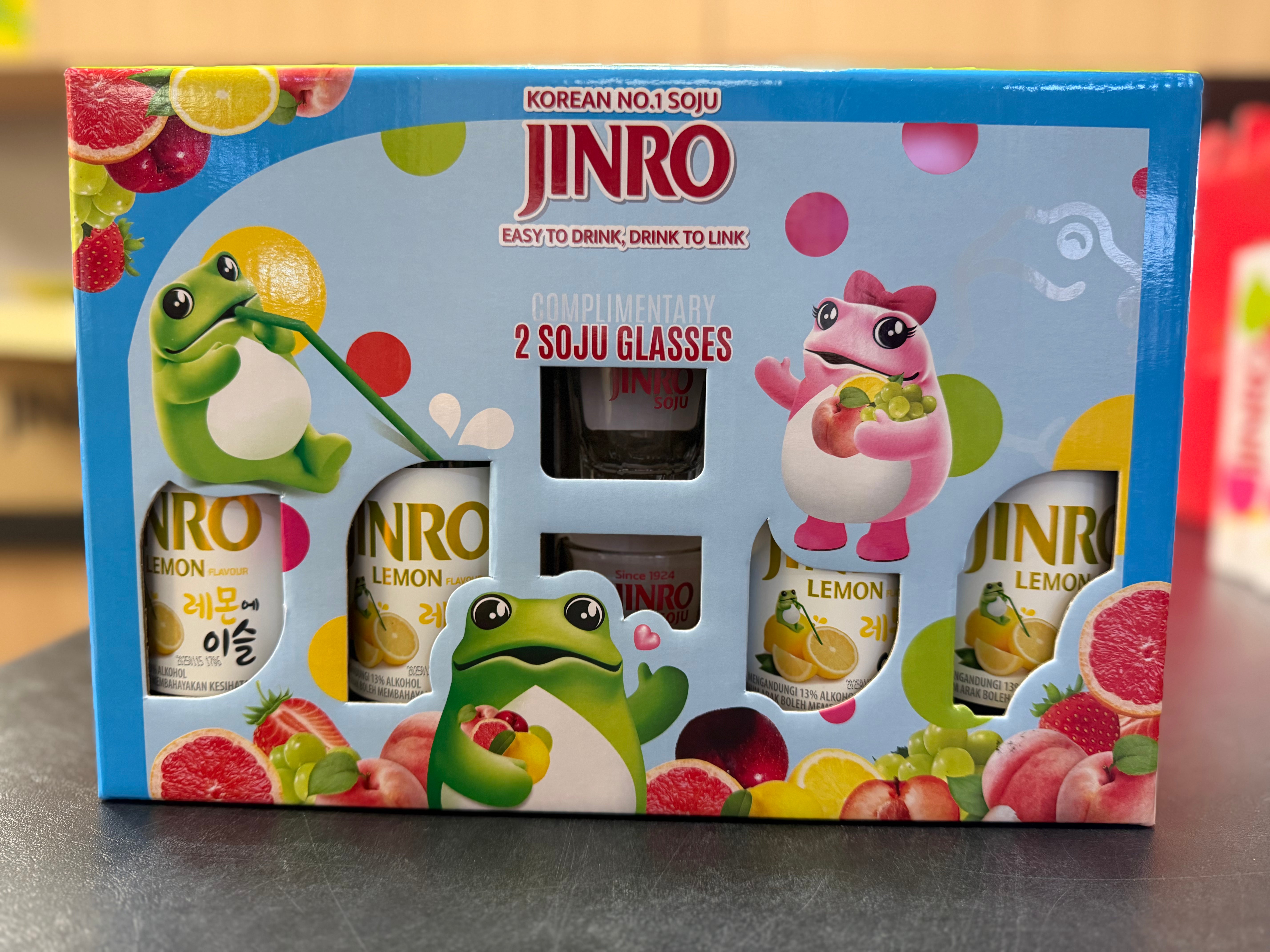 Jinro Lemon Gift Pack 2026 (4 Bottles, 2 Free Shot Glasses)